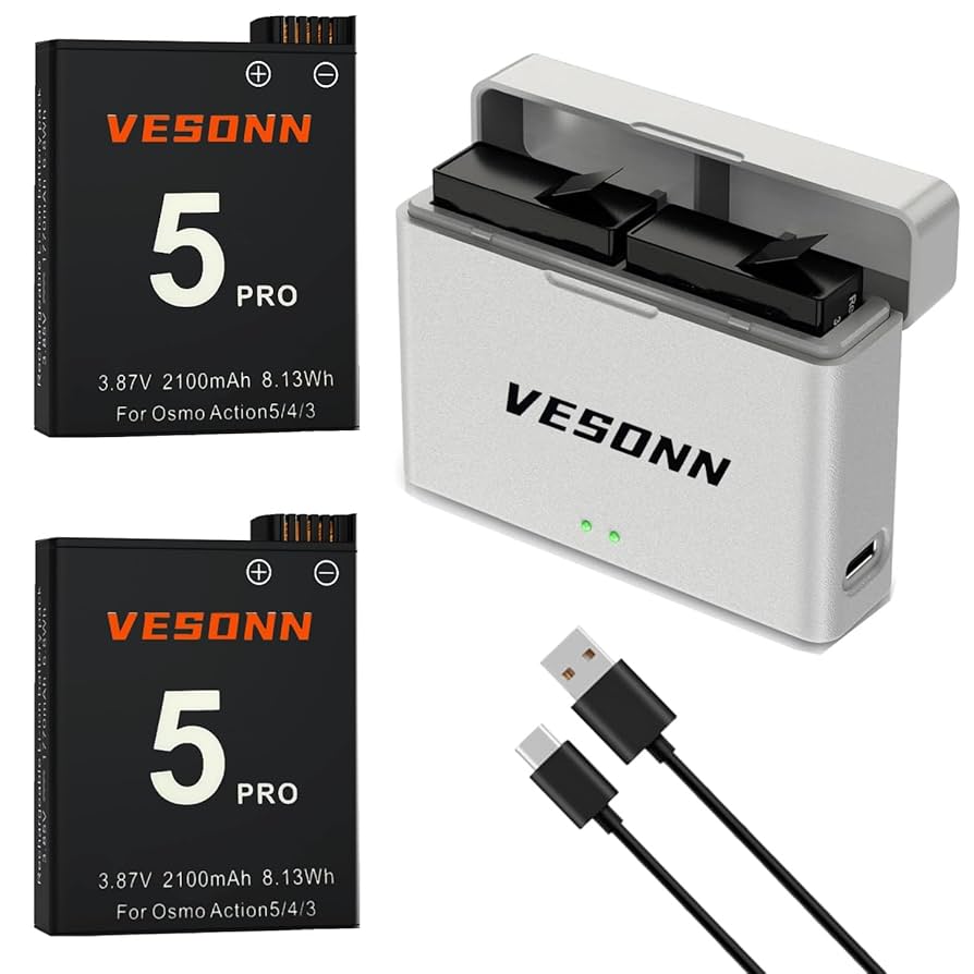 Amazon.co.jp: Vesonn OSMO Action 5 バッテリー 2*2100mAh LED